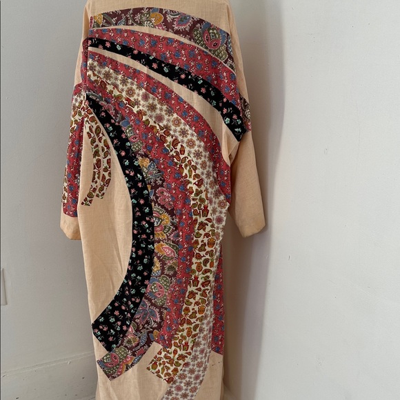 Vintage 70s Patchwork Cotton Kimono Duster Robe - Picture 2 of 6